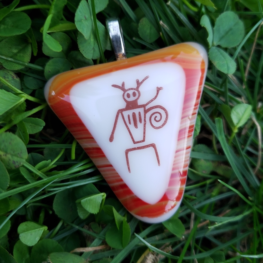 Stunning Handmade Glass and Silver Petroglyph Triangle Pendant